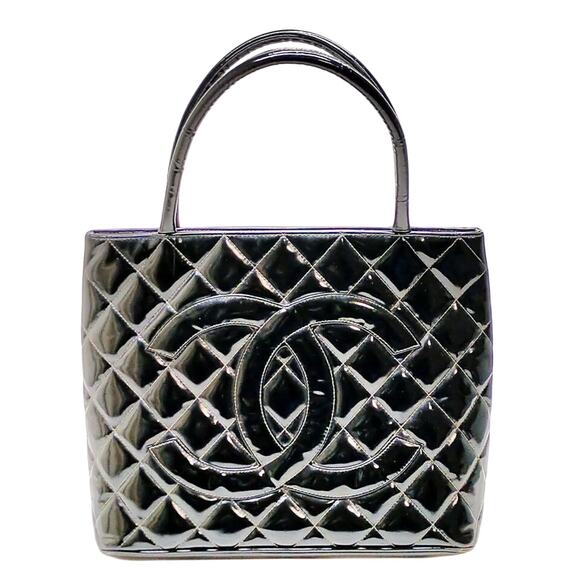 - Chanel Black Enamel Tote EUC - Picture 1 of 9